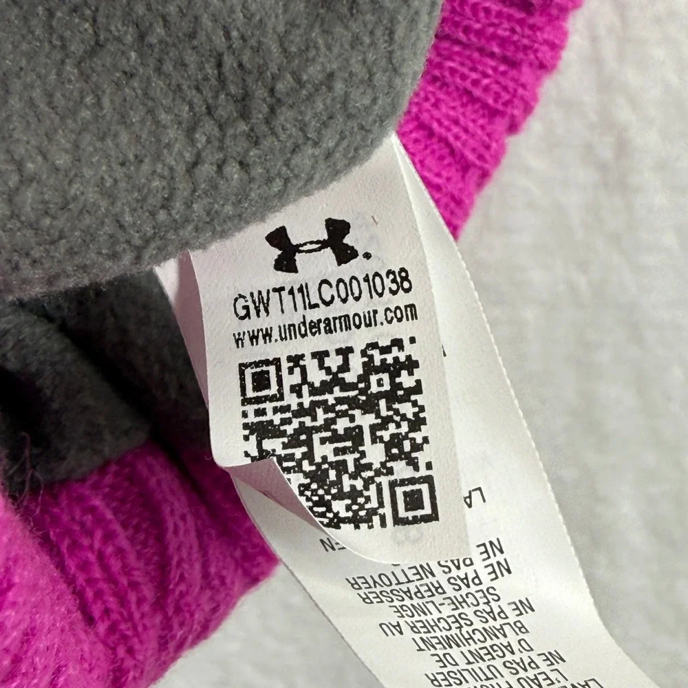 Under Armour ColdGear Girls Youth Fleece Lined Beanie‎ Hat Pink Gray